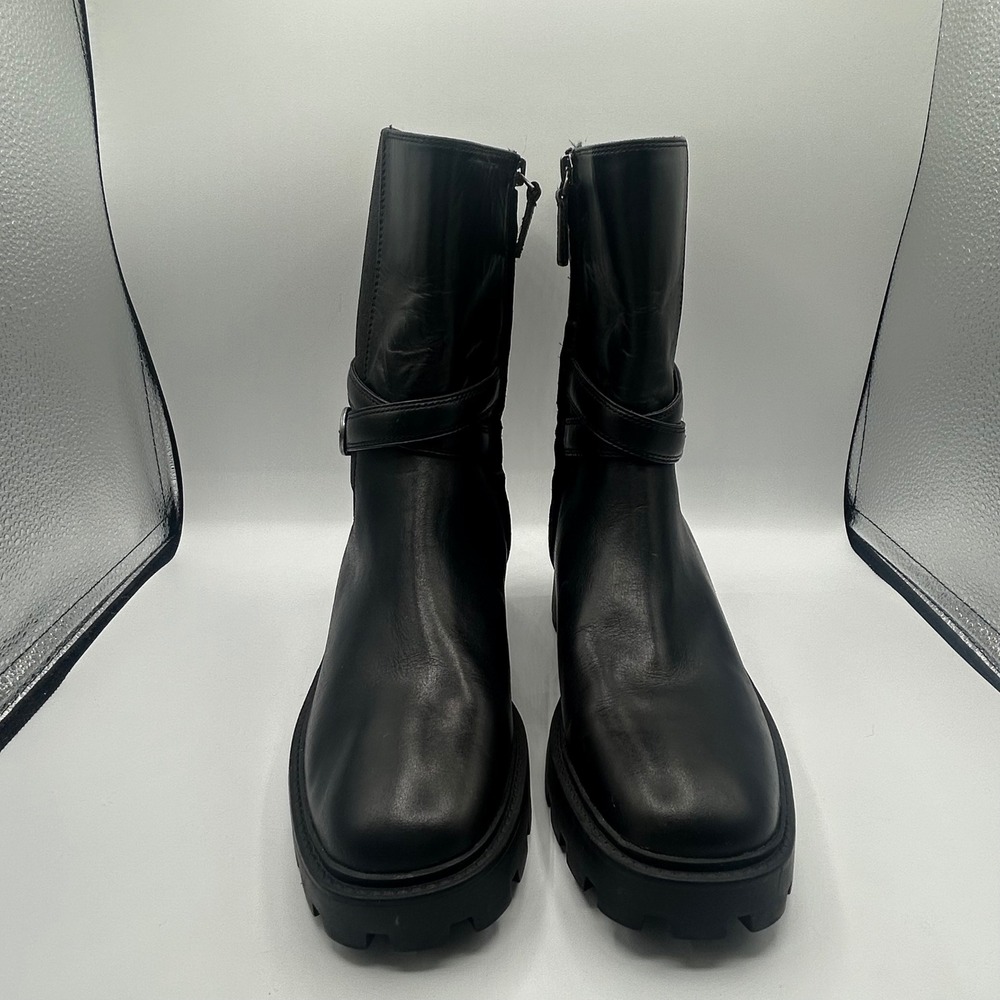 Franco Sarto Emerson Black Leather Lug Sole Moto Ankle Boots Womens 8M A-EMERSON - Picture 3 of 12